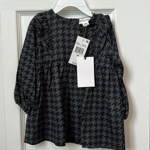 Miles the Label Baby Girls Houndstooth Ruffle Dress Black Grey 9M 22FMW21823 NWT